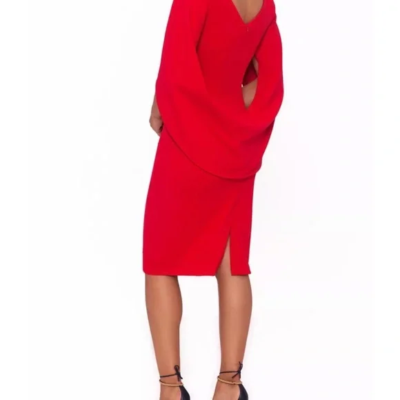 Betsy & Adam Elegant Red Cape Dress, Size 10 - Picture 3 of 9